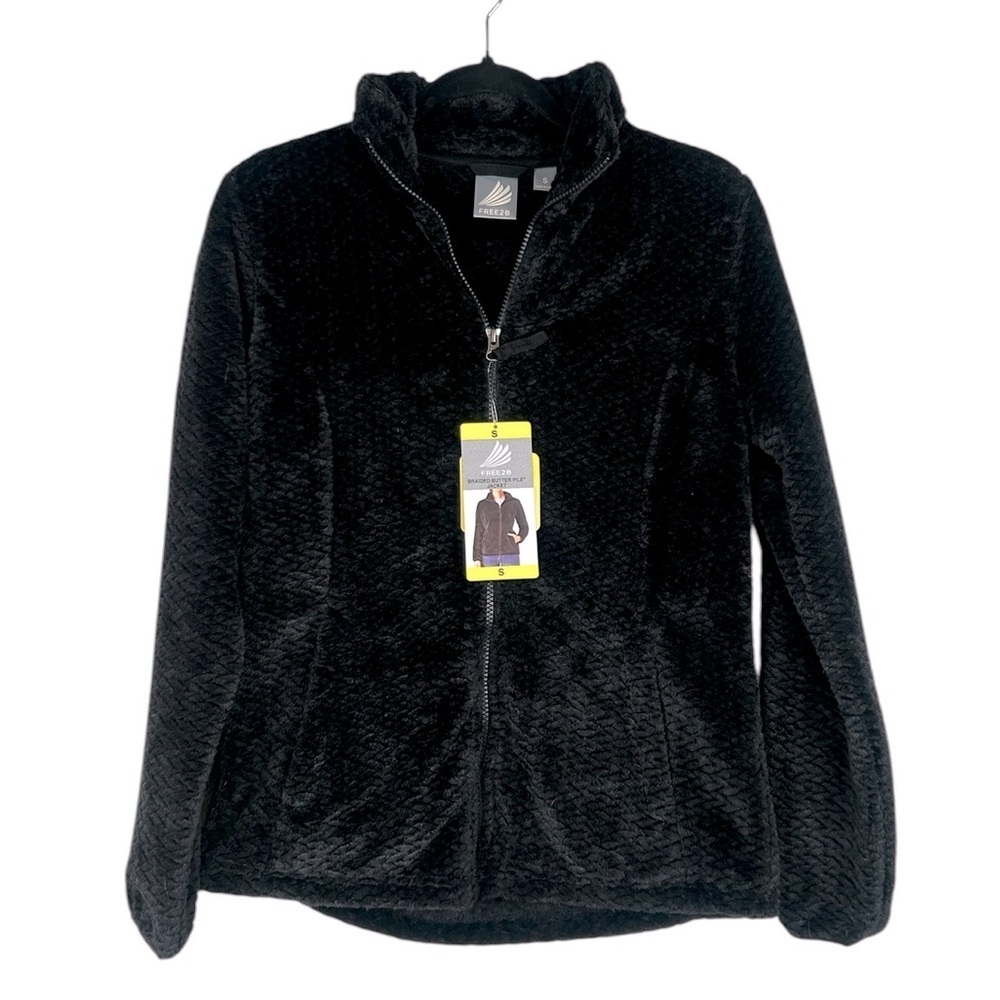 Free2B‎ Black Fuzzy Braided Butter Pile Lightweight Fall Jacket Size Small New!